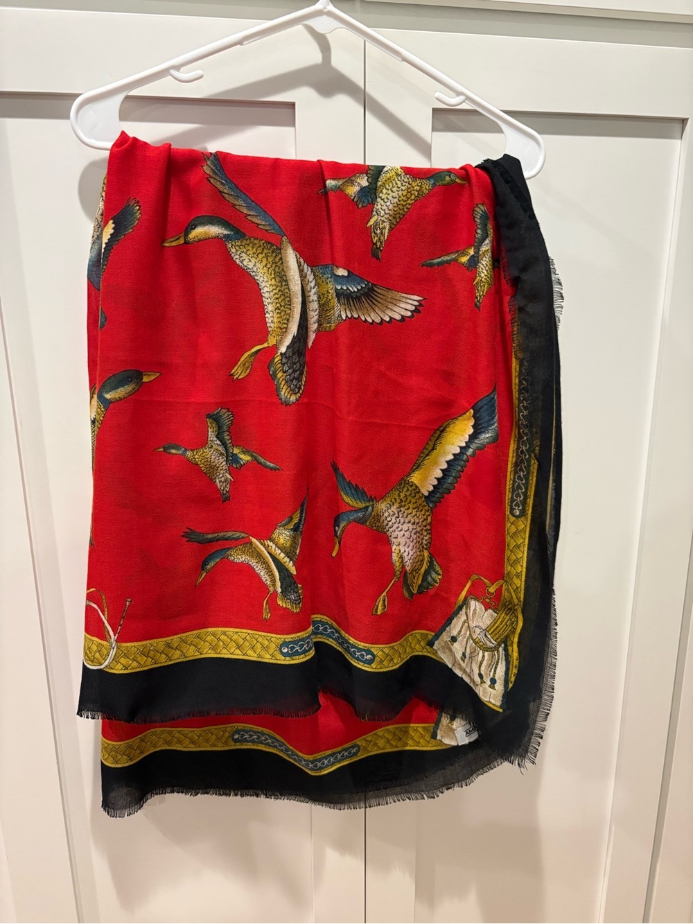 Vintage Amanda Smith Black, Red and Gold Duck Scarf